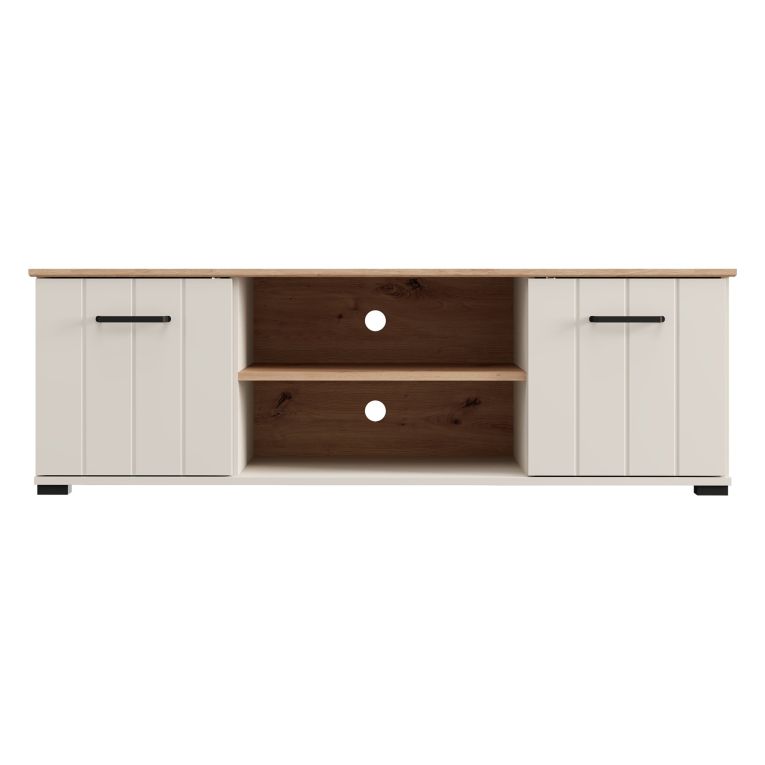 Mobile Porta tv Beige Marrone Rovere 2 Ripiani 2 Ante 137x40x44h cm, Ante Effetto Rigato - Valda