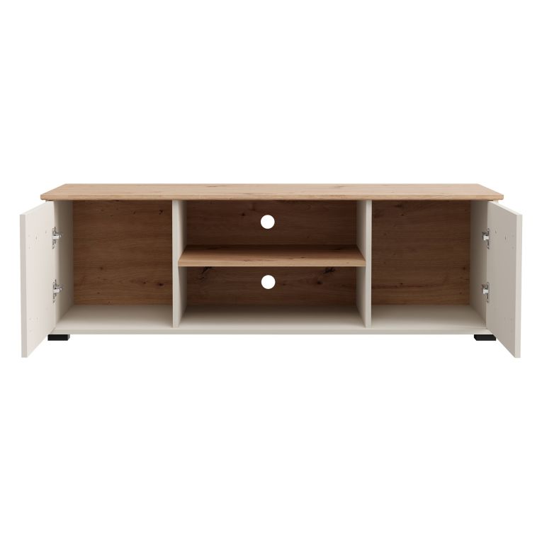 Mobile Porta tv Beige Marrone Rovere 2 Ripiani 2 Ante 137x40x44h cm, Ante Effetto Rigato - Valda