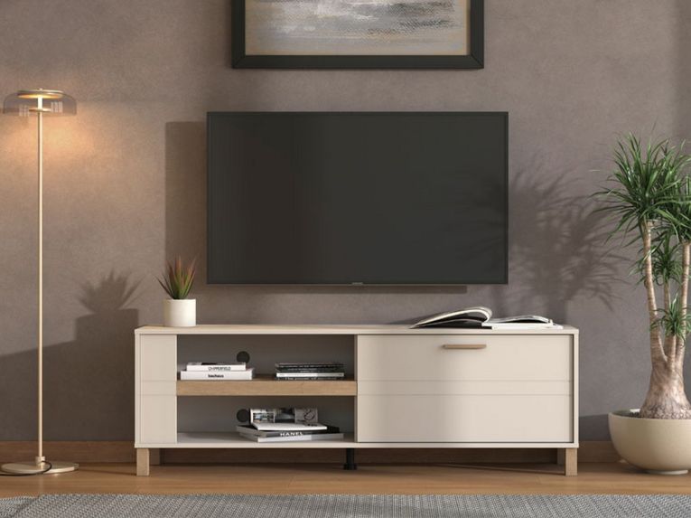 Mobile Porta tv Beige Marrone Rovere 2 Ripiani Un'anta 157x40x52h cm, 3 Vani - Magliolo