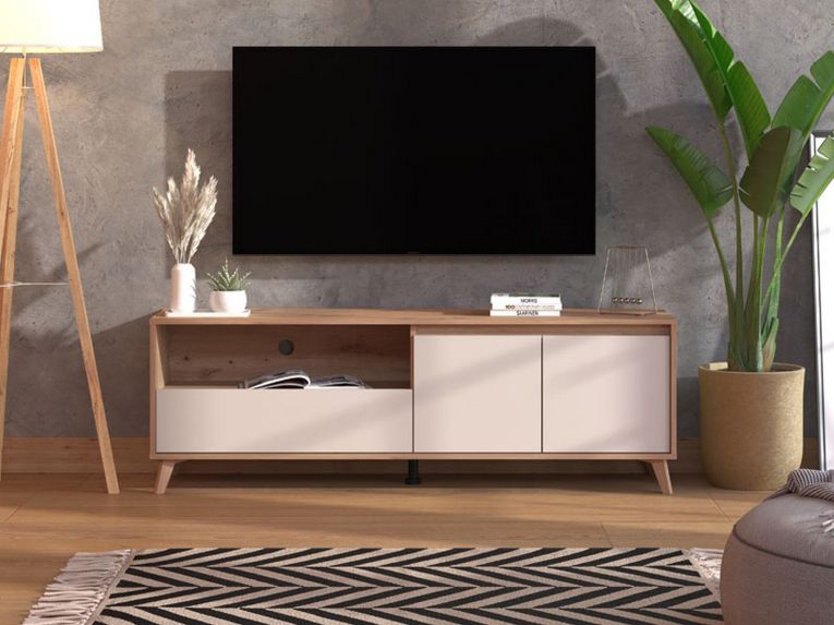 Mobile Porta tv Beige Marrone Rovere Nodi un Cassetto 2 Ripiani 157x40x52.5h cm, 2 Ante - Scala