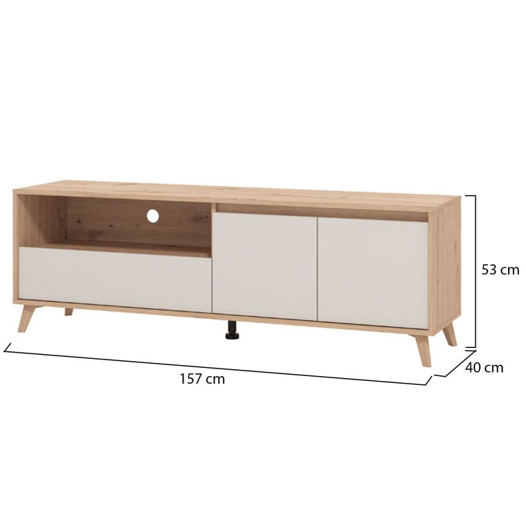 Mobile Porta tv Beige Marrone Rovere Nodi un Cassetto 2 Ripiani 157x40x52.5h cm, 2 Ante - Scala