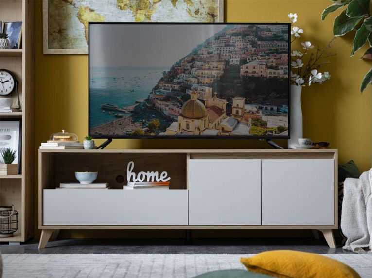 Mobile Porta tv Beige Marrone Rovere Nodi un Cassetto 2 Ripiani 157x40x52.5h cm, 2 Ante - Scala