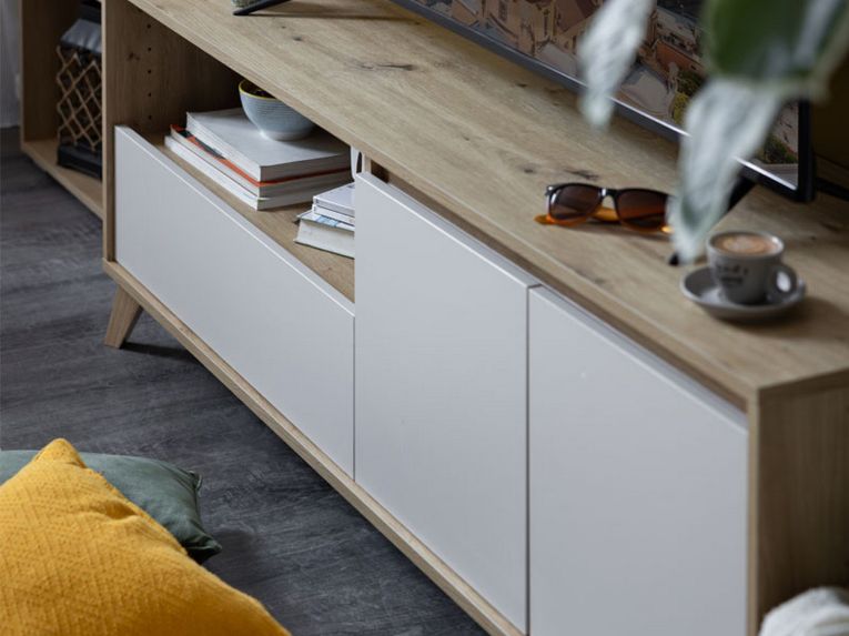 Mobile Porta tv Beige Marrone Rovere Nodi un Cassetto 2 Ripiani 157x40x52.5h cm, 2 Ante - Scala