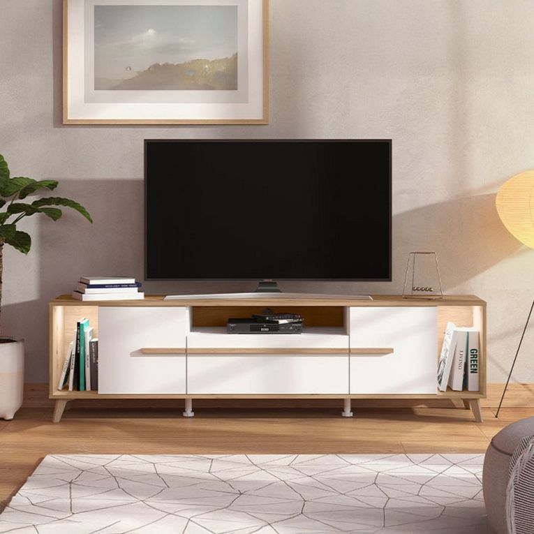 Mobile Porta tv Beige Marrone Rovere Nodi un Cassetto 4 Ripiani 189x40x52h cm, 2 Ante - Cavour