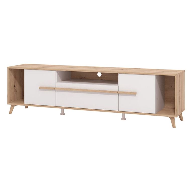 Mobile Porta tv Beige Marrone Rovere Nodi un Cassetto 4 Ripiani 189x40x52h cm, 2 Ante - Cavour