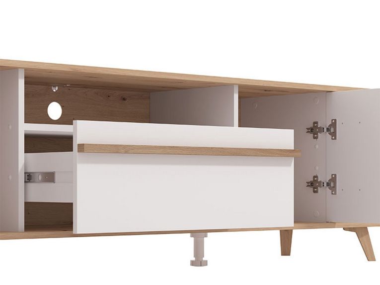 Mobile Porta tv Beige Marrone Rovere Nodi un Cassetto 4 Ripiani 189x40x52h cm, 2 Ante - Cavour
