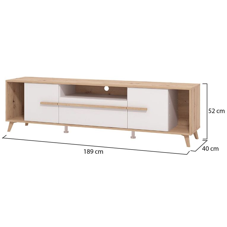 Mobile Porta tv Beige Marrone Rovere Nodi un Cassetto 4 Ripiani 189x40x52h cm, 2 Ante - Cavour