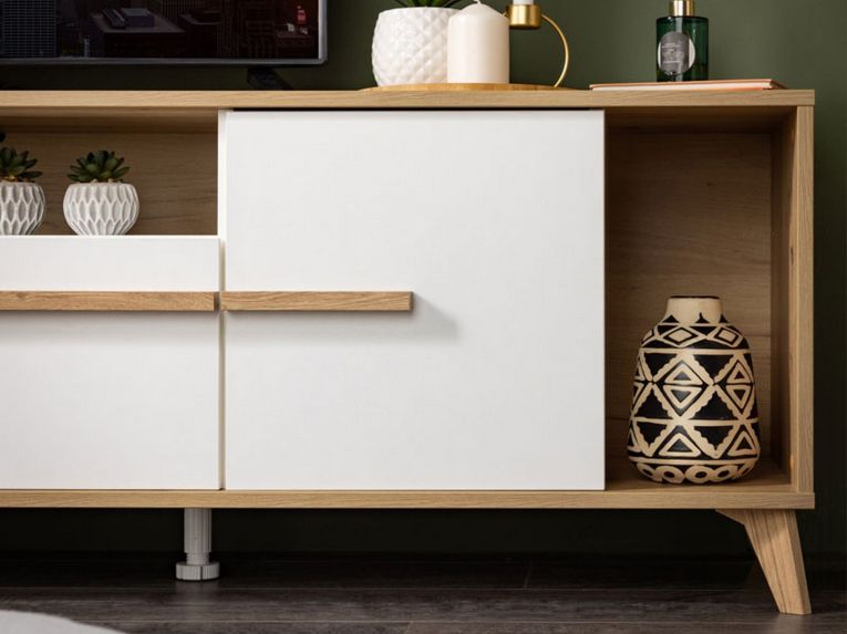 Mobile Porta tv Beige Marrone Rovere Nodi un Cassetto 4 Ripiani 189x40x52h cm, 2 Ante - Cavour