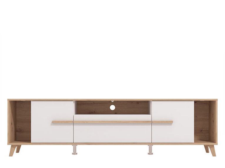 Mobile Porta tv Beige Marrone Rovere Nodi un Cassetto 4 Ripiani 189x40x52h cm, 2 Ante - Cavour