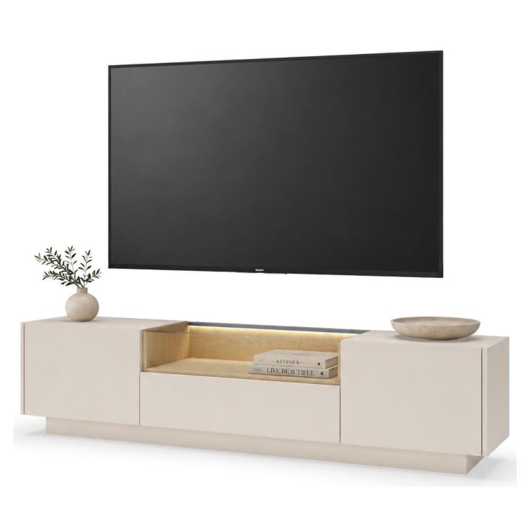 Mobile Porta tv Beige Marrone Rovere un Cassetto 2 Ripiani 176x40x43h cm, 2 Ante - Kakaha
