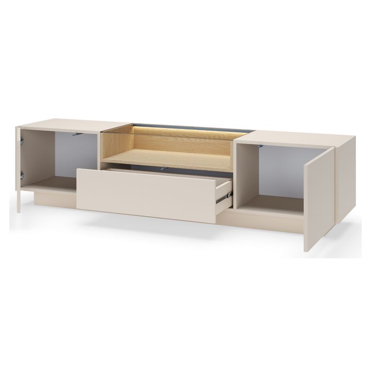 Mobile Porta tv Beige Marrone Rovere un Cassetto 2 Ripiani 176x40x43h cm, 2 Ante - Kakaha
