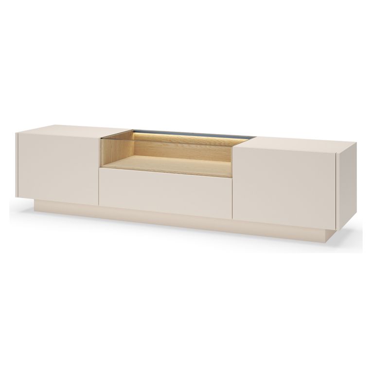 Mobile Porta tv Beige Marrone Rovere un Cassetto 2 Ripiani 176x40x43h cm, 2 Ante - Kakaha