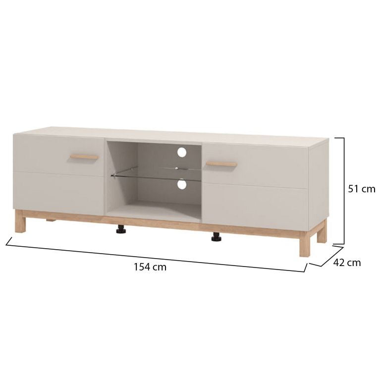 Mobile Porta tv Beige Marrone Rovere un Ripiano 2 Ante 154x41.5x50.5h cm, 4 Vani - Dosimo