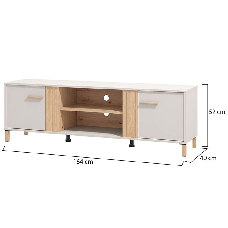 Mobile Porta tv Beige Marrone Rovere un Ripiano 2 Ante 163.5x40x52h cm, 4 Vani - Lauco