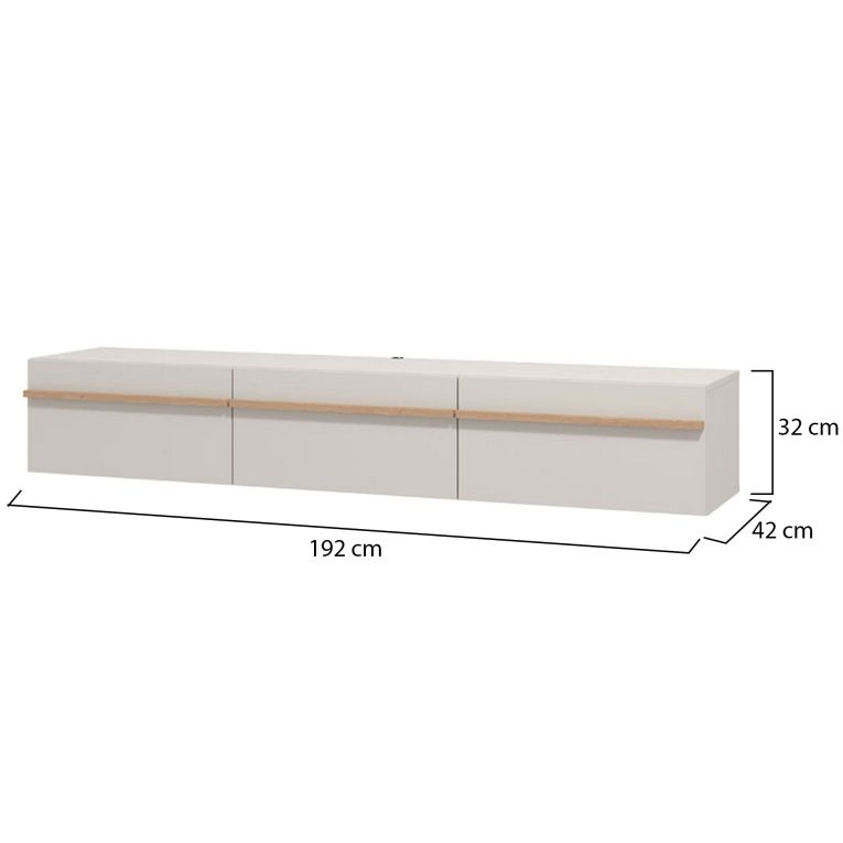 Mobile Porta tv Beige Marrone Rovere un Ripiano 3 Ante 192x41.5x32h cm, 3 Vani - Paitone