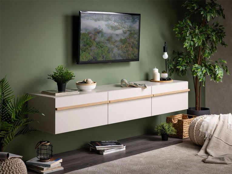 Mobile Porta tv Beige Marrone Rovere un Ripiano 3 Ante 192x41.5x32h cm, 3 Vani - Paitone