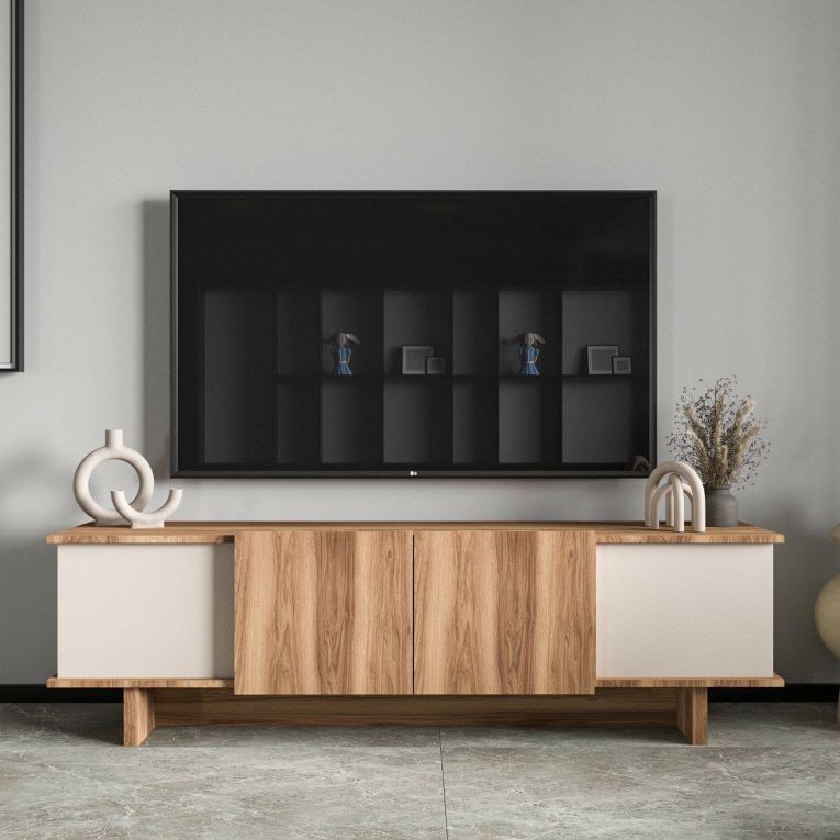Mobile Porta tv Beige Marrone Rovere un Ripiano 4 Vani 180x33x50h cm, 4 Ante - Clusone