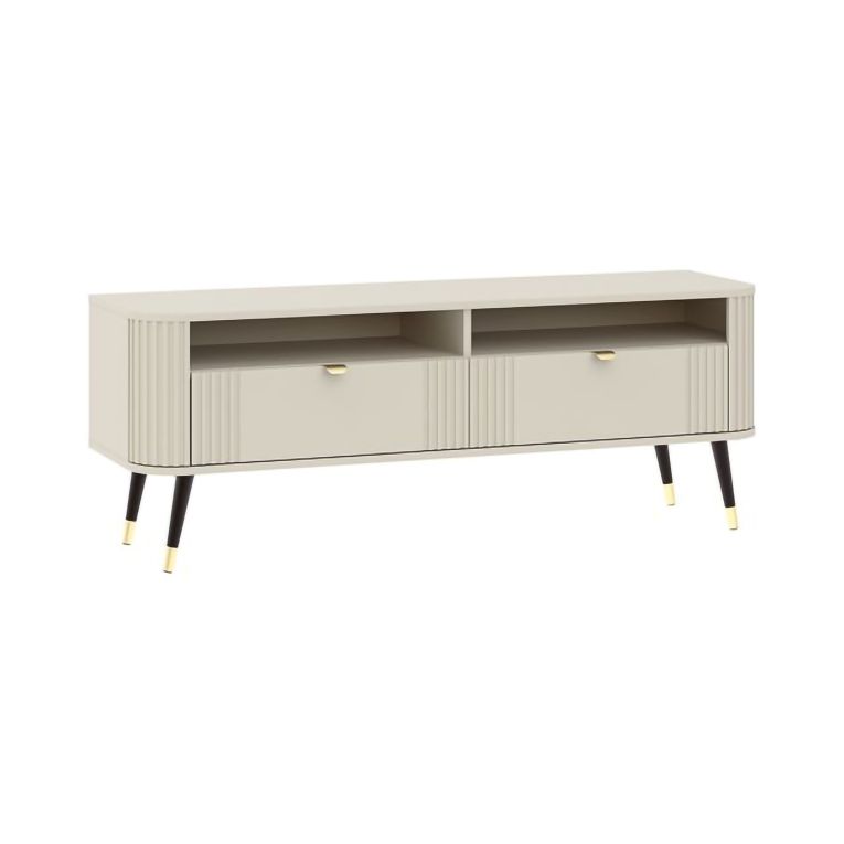 Mobile Porta tv Beige Nero 2 Cassetti 3 Ripiani 138x40x53h cm, Ante Effetto Rigato - Limefa