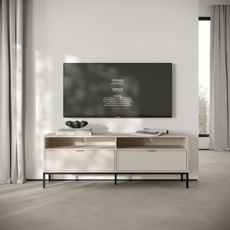 Mobile Porta tv Beige Nero 2 Cassetti 3 Ripiani 150x40x60h cm, con Piedini - Liloraba