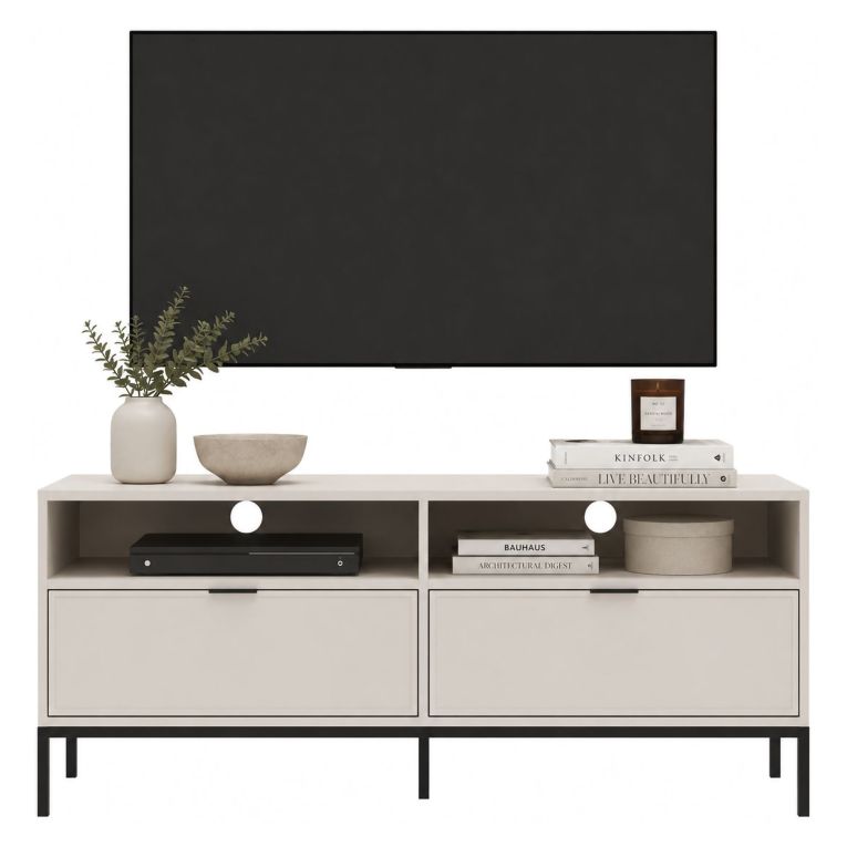 Mobile Porta tv Beige Nero 2 Cassetti 3 Ripiani 150x40x60h cm, con Piedini - Liloraba