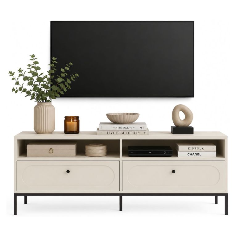 Mobile Porta tv Beige Nero 2 Cassetti 3 Ripiani 150x40x60h cm, con Piedini - Limanesi