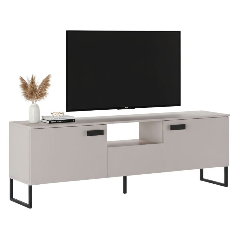 Mobile Porta tv Beige Nero un Cassetto 2 Ante 179x40x60h cm, 3 Vani - Careri