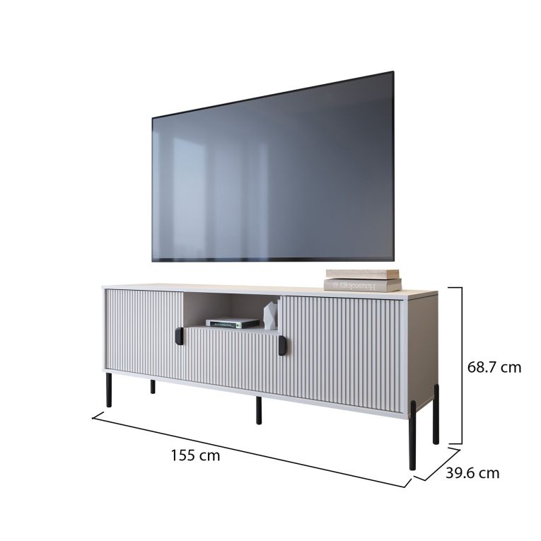 Mobile Porta tv Beige Nero un Cassetto Ripiani 155x40x69h cm, 2 Ante - Rabattone