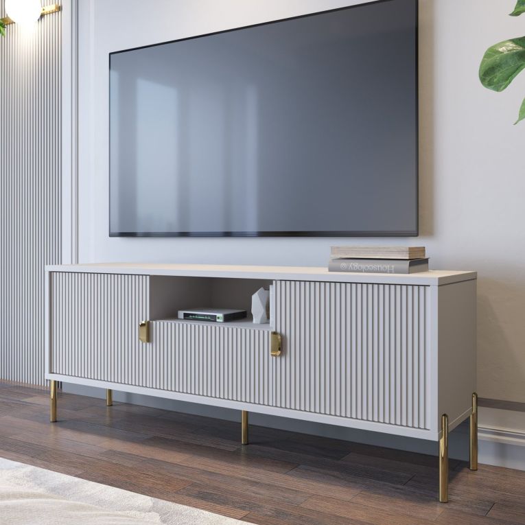 Mobile Porta tv Beige oro un Cassetto Ripiani 155x40x69h cm, 2 Ante - Rabattone
