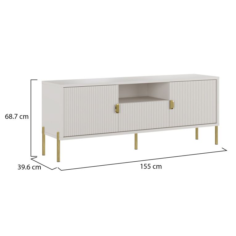 Mobile Porta tv Beige oro un Cassetto Ripiani 155x40x69h cm, 2 Ante - Rabattone