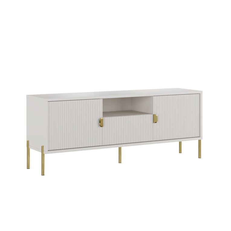 Mobile Porta tv Beige oro un Cassetto Ripiani 155x40x69h cm, 2 Ante - Rabattone