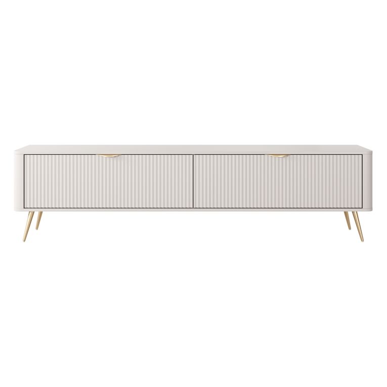 Mobile Porta tv Beige oro un Ripiano 2 Ante 200x38x51h cm, Ante Effetto Rigato con Piedini - Kala