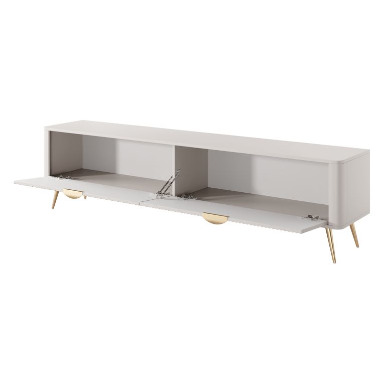 Mobile Porta tv Beige oro un Ripiano 2 Ante 200x38x51h cm, Ante Effetto Rigato con Piedini - Kala