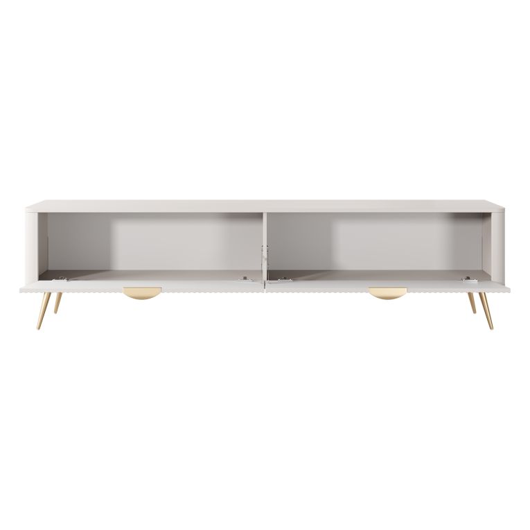 Mobile Porta tv Beige oro un Ripiano 2 Ante 200x38x51h cm, Ante Effetto Rigato con Piedini - Kala