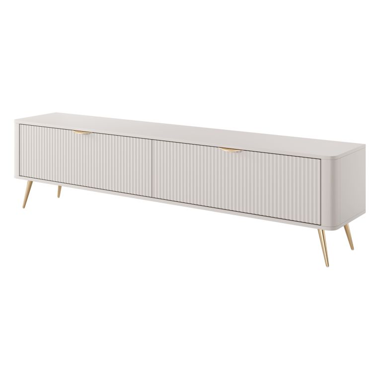 Mobile Porta tv Beige oro un Ripiano 2 Ante 200x38x51h cm, Ante Effetto Rigato con Piedini - Kala