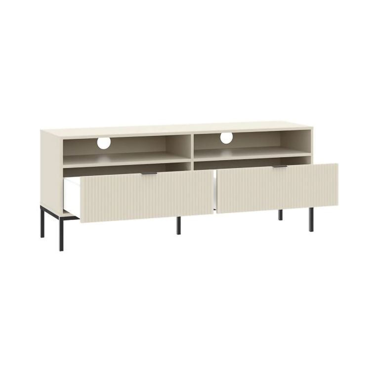 Mobile Porta tv Beige Scuro Nero 2 Cassetti 3 Ripiani 150x40x60h cm, Ante Effetto Rigato - Limame