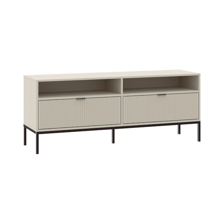 Mobile Porta tv Beige Scuro Nero 2 Cassetti 3 Ripiani 150x40x60h cm, Ante Effetto Rigato - Limame