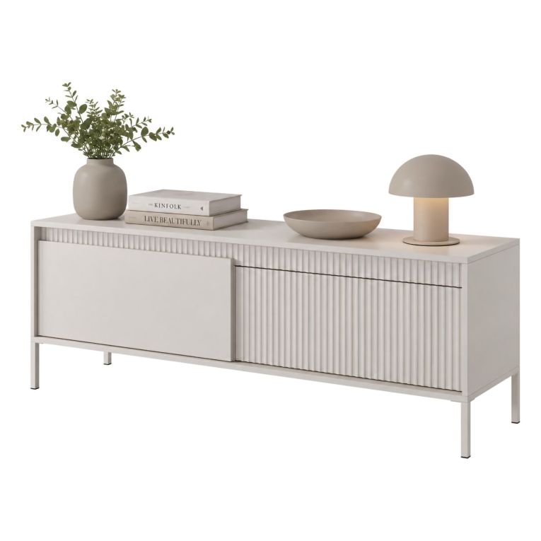 Mobile Porta tv Beige un Ripiano 2 Ante 154x40x53h cm, Anta Effetto Rigato - Kameza
