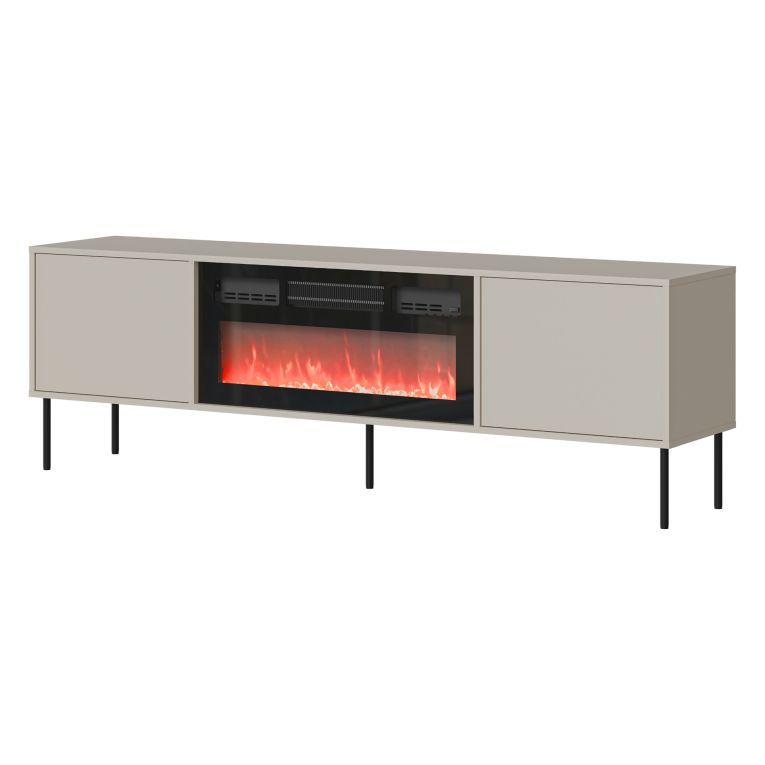 Mobile Porta tv Beige un Ripiano 2 Ante 180x40x60h cm, Caminetto Incluso - Silvi