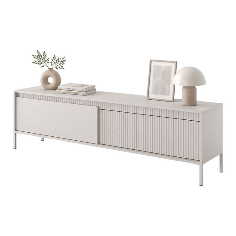 Mobile Porta tv Beige un Ripiano 2 Ante 187x40x53h cm, Ante Effetto Rigato - Kami