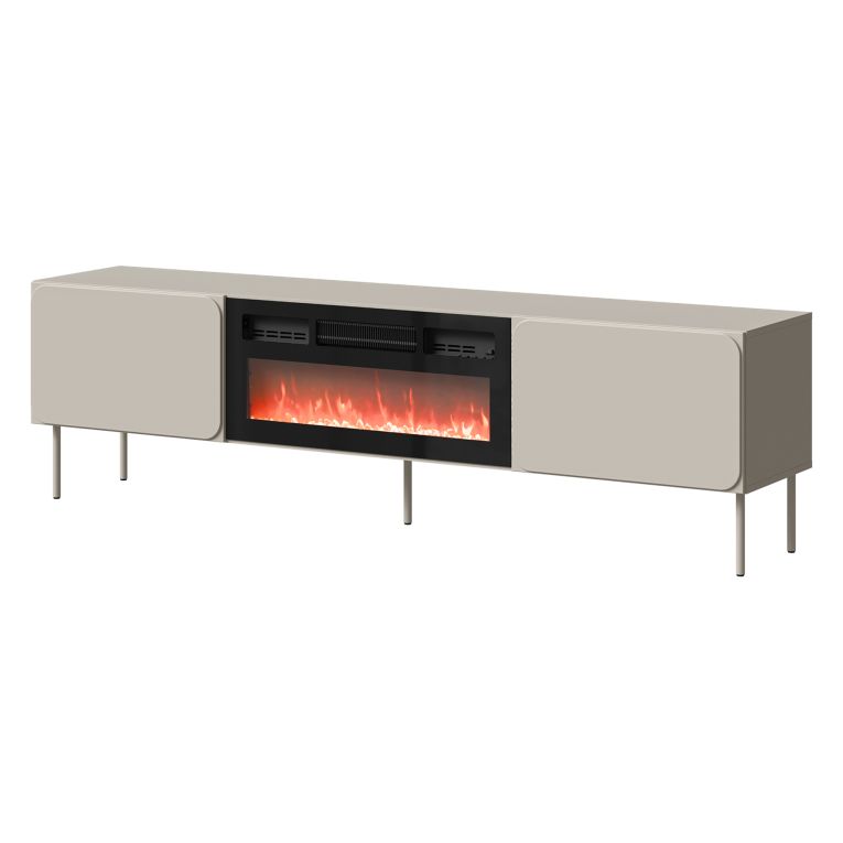 Mobile Porta tv Beige un Ripiano 2 Ante 200x42x57h cm, Caminetto Incluso - Vermezzo