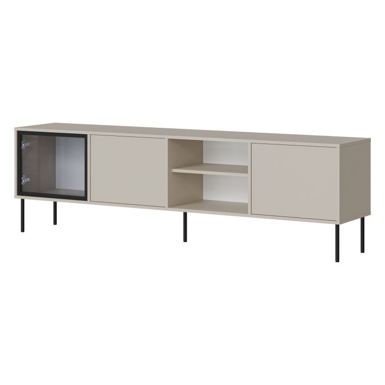 Mobile Porta tv Beige un Ripiano 3 Ante 200x40x60h cm, Anta Dettaglio Vetro - Fiuggi