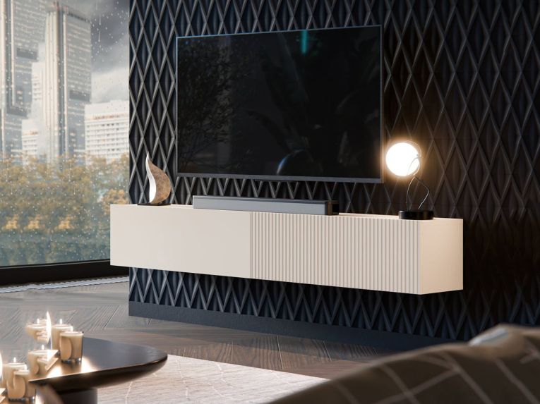 Mobile Porta tv Beige un Ripiano Modulabile 200x30x31h cm, 4 Vani - Sindia