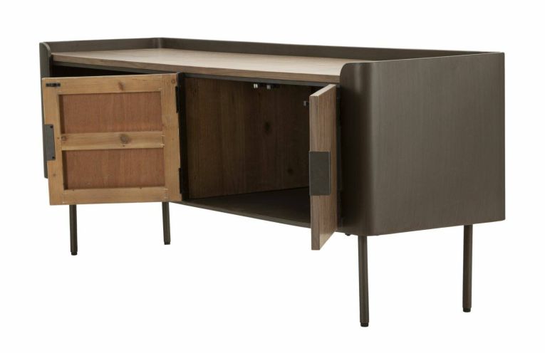 Mobile porta TV Berlingo, Credenza da soggiorno, Armadio basso per TV, Base parete attrezzata, 150x42 h58 cm, Grigio e Marrone