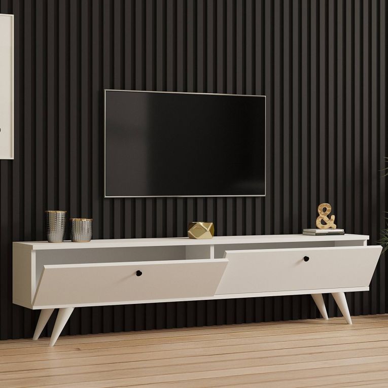 Mobile Porta tv Bianco 2 Ante 2 Vani 160x25x40h cm, Apertura a Ribalta - Atestino