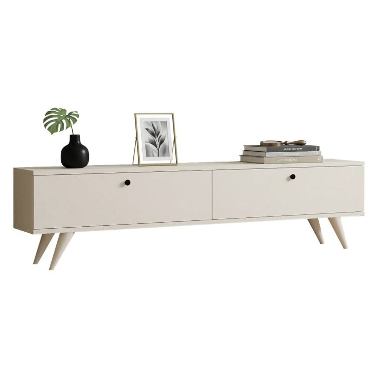 Mobile Porta tv Bianco 2 Ante 2 Vani 160x25x40h cm, Apertura a Ribalta - Atestino