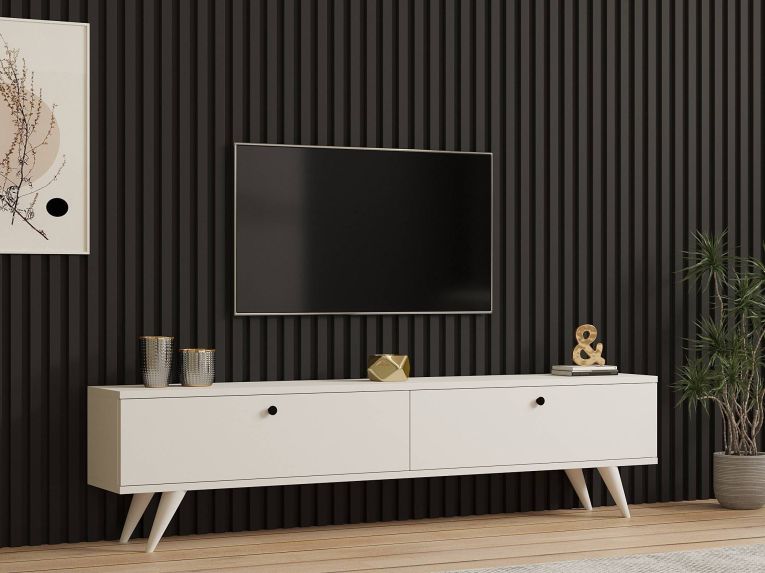 Mobile Porta tv Bianco 2 Ante 2 Vani 160x25x40h cm, Apertura a Ribalta - Atestino