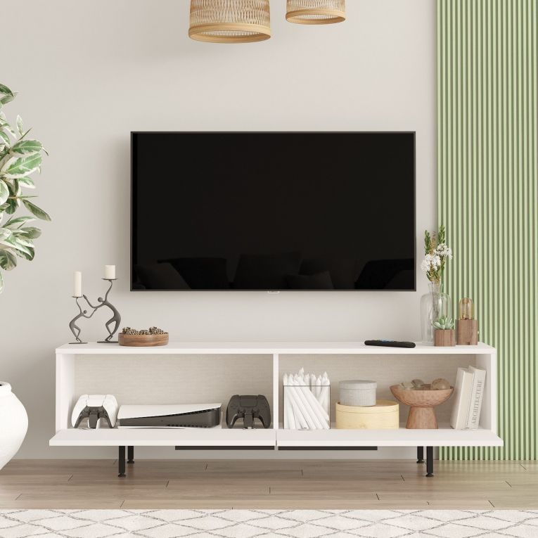 Mobile Porta tv Bianco 2 Ante 2 Vani 160x36x45h cm, Apertura a Ribalta - Palmi