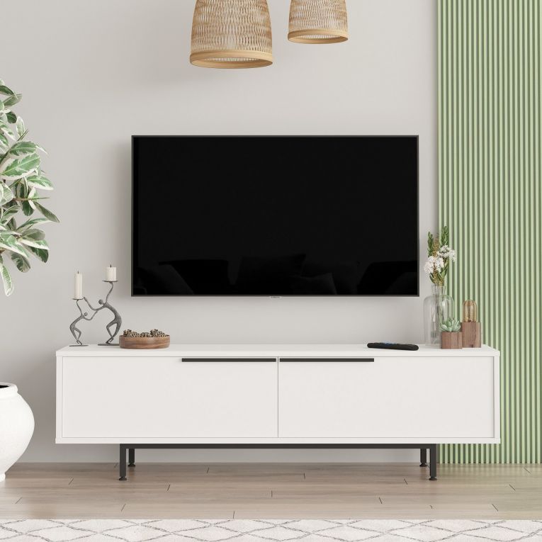 Mobile Porta tv Bianco 2 Ante 2 Vani 160x36x45h cm, Apertura a Ribalta - Palmi