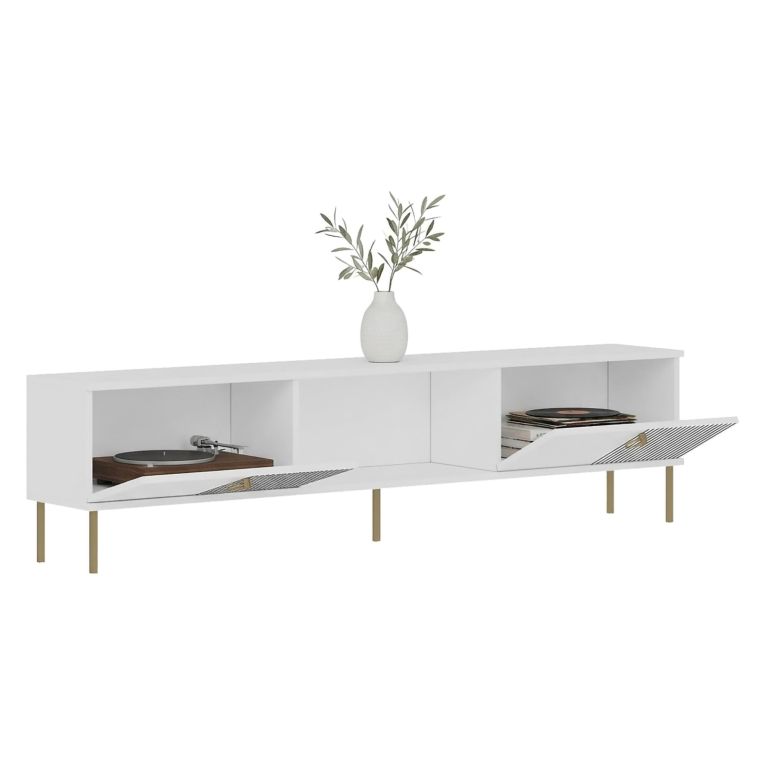 Mobile Porta tv Bianco 2 Ante 3 Vani 180x30x45h cm, Apertura a Ribalta - Imerese