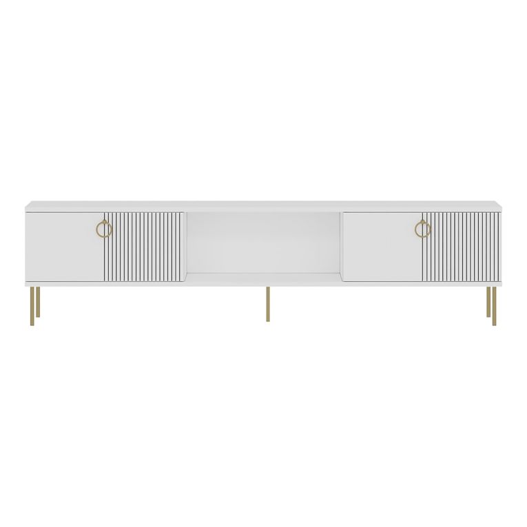 Mobile Porta tv Bianco 2 Ante 3 Vani 180x30x45h cm, Apertura a Ribalta - Imerese
